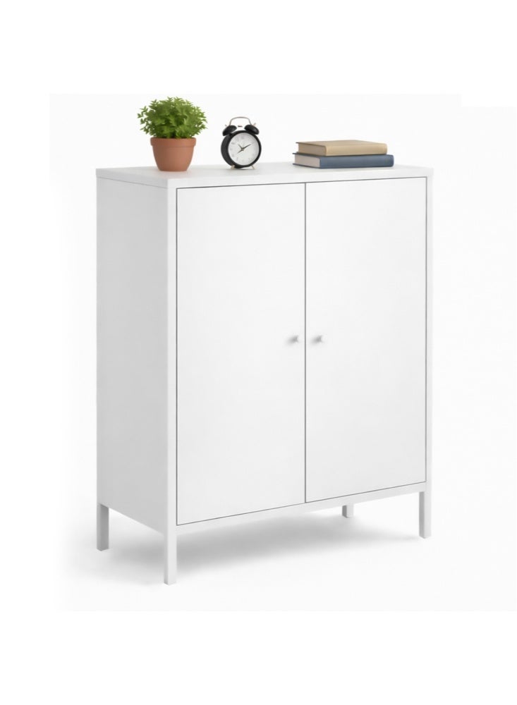 جيجيرو خزانة بوفيه معدنية، خزانة تخزين مطبخ بأرفف، خزانة ركن قهوة، خزانة جانبية للبوفيه، رف قابل للتعديل أبيض - Image 1